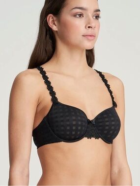 Marie Jo Avero Non Padded Full Cup Seamless Black Lace Trim Underwire Bra. 34E
